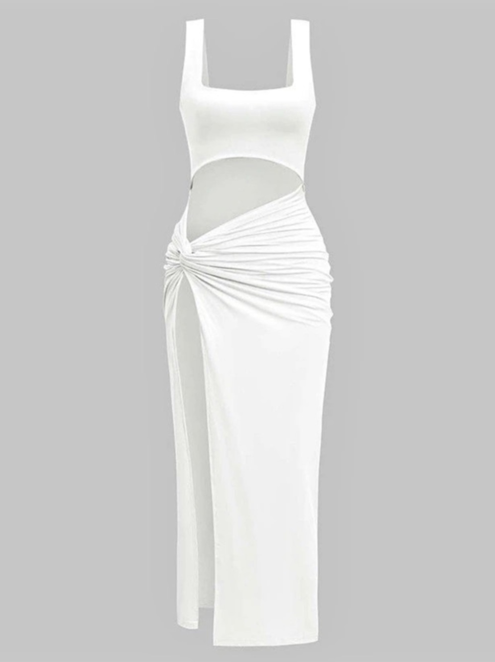 Micas Solid Twist Front Cut Out Slit Midi Dress Twist Front Cutout Midi Dress